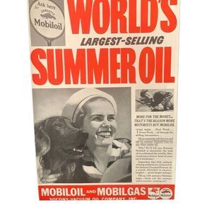 Vintage 1937 Mobiloil Mobil Oil World’s Summer Oil Ad Advertisement